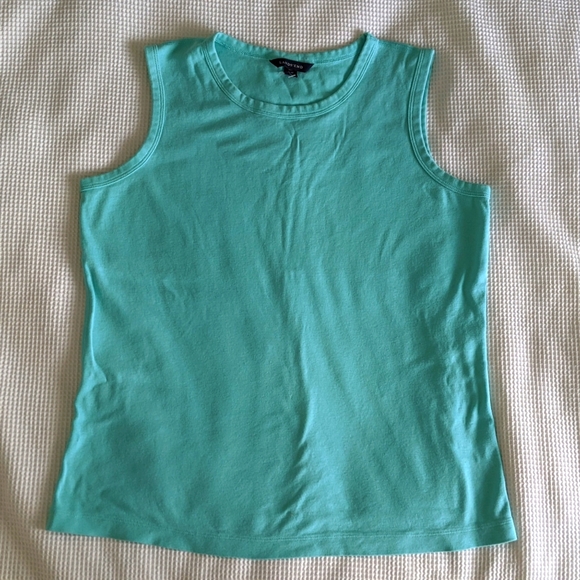 Lands End crew neck cotton tank top cyan/turquoise - Picture 2 of 7